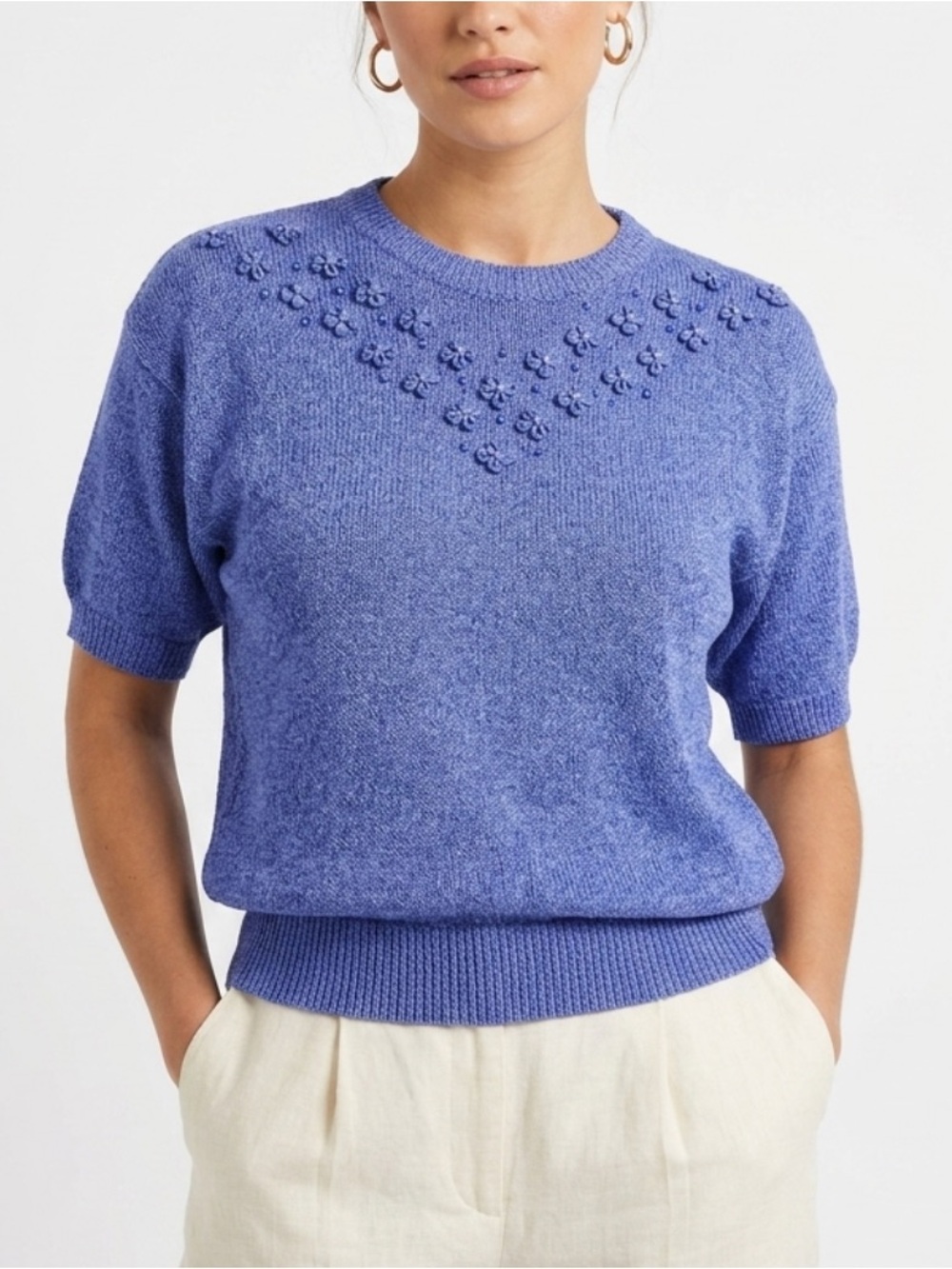 DβAllairds vintage size medium Blue Short-Sleeve Embellished Knit Sweater
